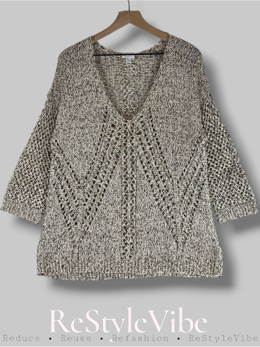 J. JILL Women’s Size M PETITE Sweater V-Neck Lightweight Cable Knit 3/4 Sleeve